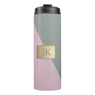 Elegant Green Pink Leather Monogram   Thermal Tumbler
