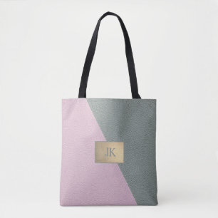 Elegant Green Pink Leather Monogram   Tote Bag
