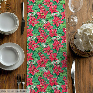 Elegant green pink preppy Christmas table runner