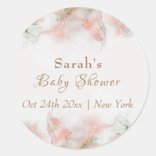 Elegant Green Pink Watercolor Agate Baby Shower  Classic Round Sticker