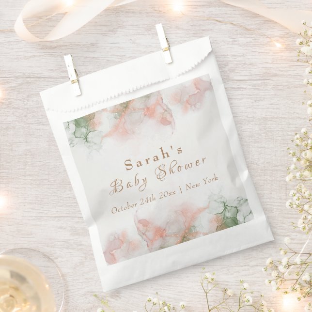 Elegant Green Pink Watercolor Agate Baby Shower  Favour Bags (Clipped)