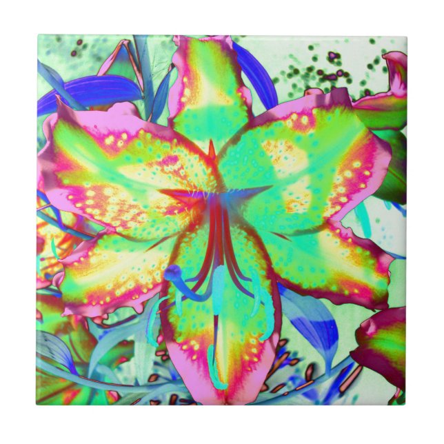 Elegant green pink watercolor tropical floral tile (Front)