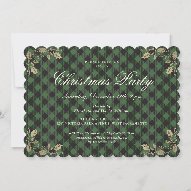 Elegant Green Plaid Christmas Holiday Party Invitation (Front)