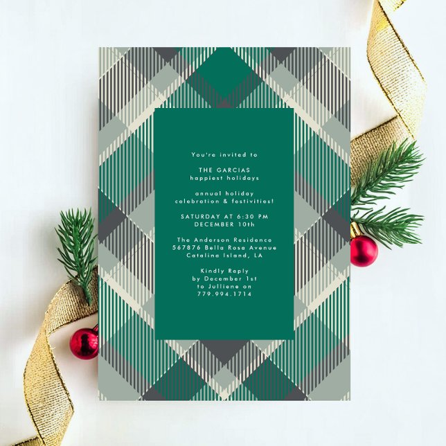 Elegant Green Plaid Christmas Holiday Party Invitation (Creator Uploaded)