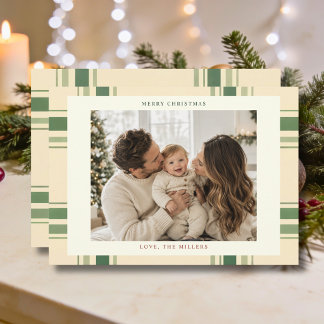 Elegant Green Plaid Family Photo Christmas Holiday Card