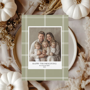 Elegant Green Plaid Family Photo Thanksgiving  Invitation