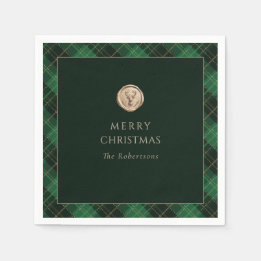 Elegant Green Plaid Merry Christmas Holiday Party Napkin