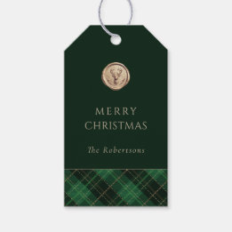 Elegant Green Plaid Merry Christmas Personalized Gift Tags