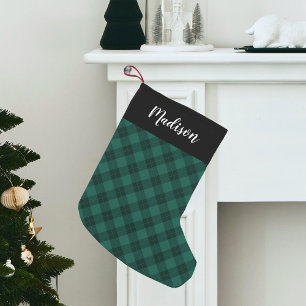 Elegant Green Plaid Personalised Small Christmas Stocking