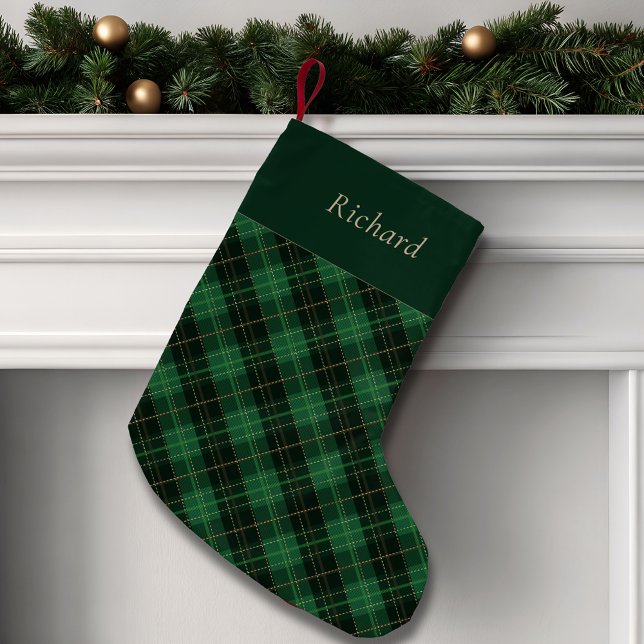 Elegant Green Plaid Personalized  Small Christmas Stocking (Creator Uploaded)