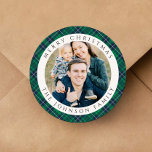 Elegant Green Plaid Photo Christmas Classic Round Sticker<br><div class="desc">Elegant Green Plaid Photo Christmas Classic Round Sticker.</div>