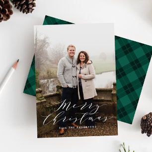 Elegant Green Plaid Photo Holiday Card