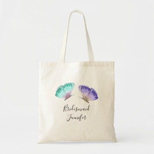 Elegant Green & Purple Watercolor Butterflies Tote Bag