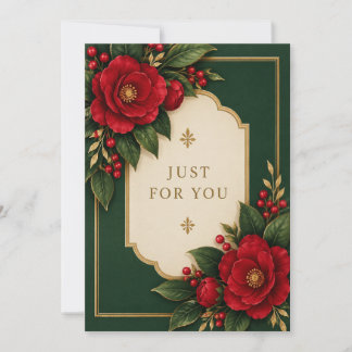 Elegant Green & Red Floral Greeting Card