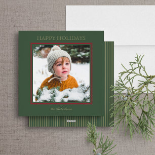 Elegant Green & Red Frame Photo Holiday Card