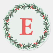 Elegant Green Red Monogram Christmas Wreath