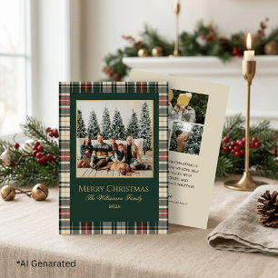 Elegant Green & Red Plaid Christmas Family Photo