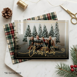 Elegant Green & Red Plaid Christmas Family Photo