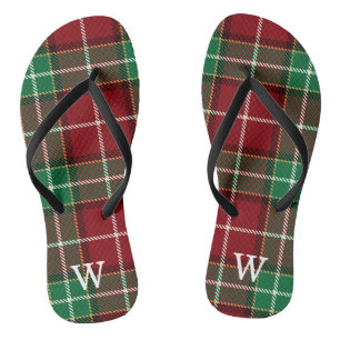 Elegant green & red tartan plaid Personalised  Jandals