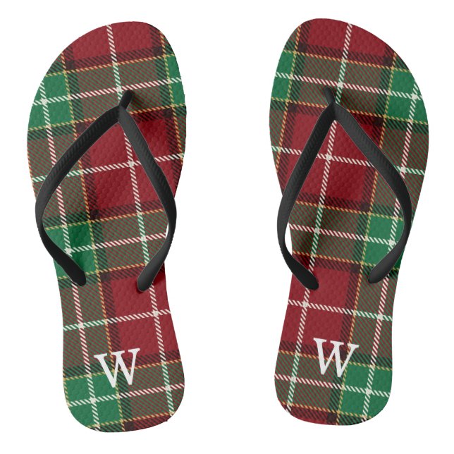 Elegant green & red tartan plaid Personalised  Jandals (Footbed)