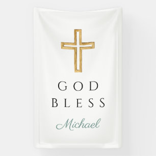 Elegant Green Religious Cross Boy God Bless Banner