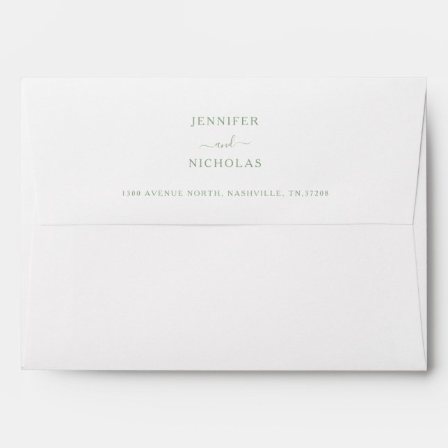 Elegant Green Return Address Wedding Envelope (Back (Top Flap))