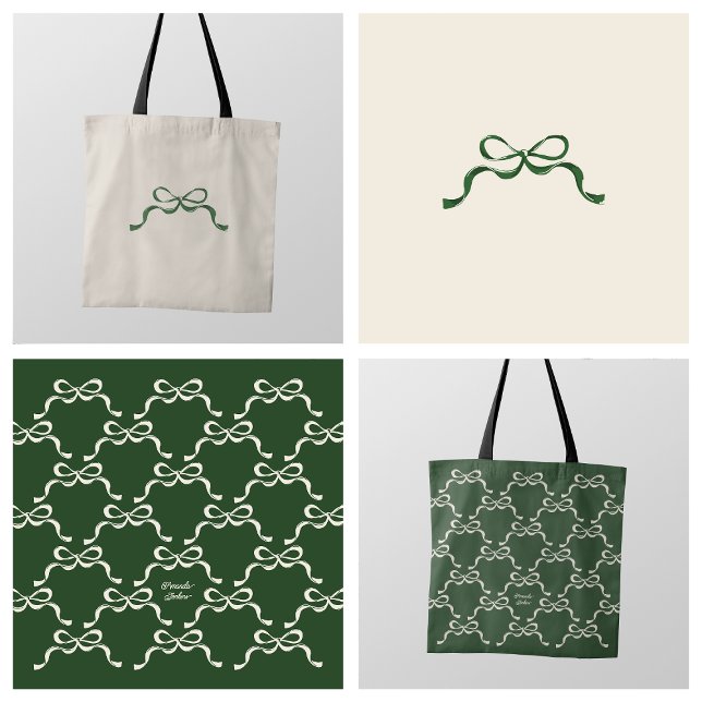 Elegant Green Ribbon Bow Tote Bag (Creator Uploaded)