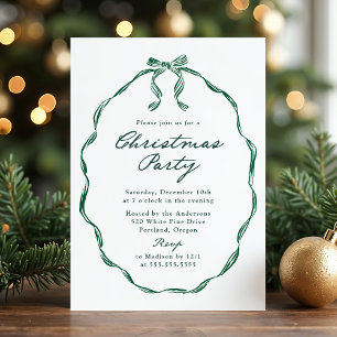 Elegant Green Ribbon Frame Christmas Party Invitation