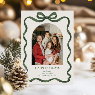 Elegant Green Ribbon Holiday Photo Card