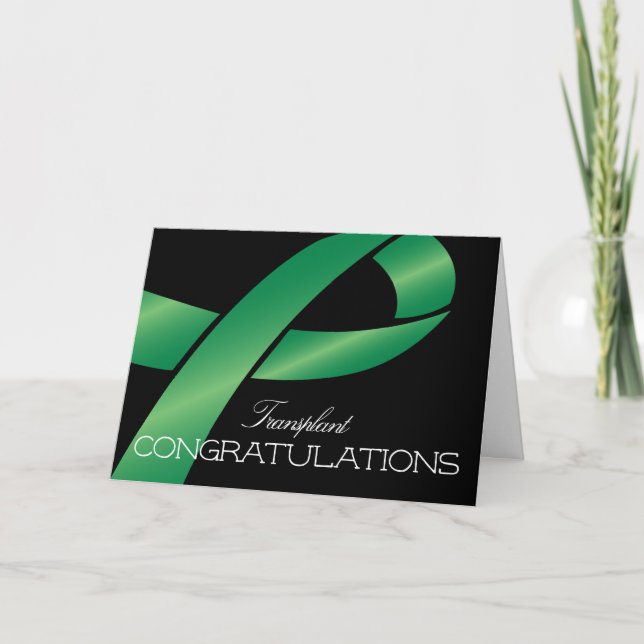 Elegant Green Ribbon Transplant Congratulations  Note Card (Front)