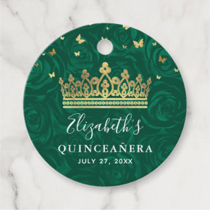 Elegant Green Rose and Gold Crown Thank You Gift Favour Tags
