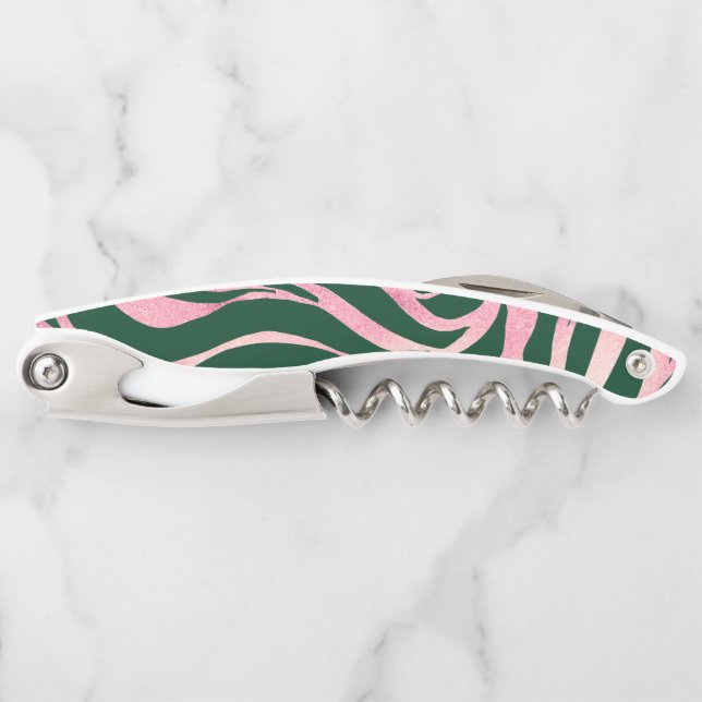 Elegant Green Rose Gold Glitter Zebra Corkscrew (Front)
