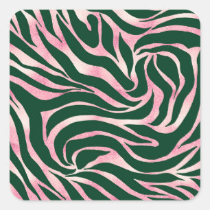 Elegant Green Rose Gold Glitter Zebra Square Sticker