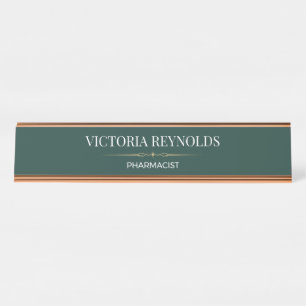 Elegant Green Rose Gold Personalised Pharmacist Desk Name Plate