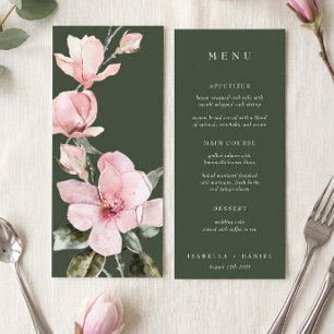 Elegant Green Rose Watercolor Magnolia Wedding Menu