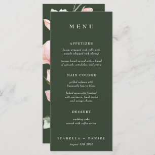 Elegant Green Rose Watercolor Magnolia Wedding Menu