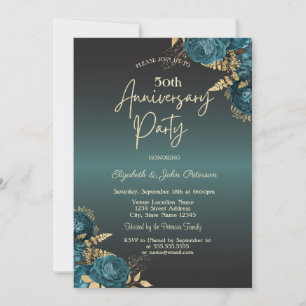 Elegant Green Roses Wedding Anniversary Invitation