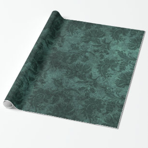 Elegant green royal damask floral pattern wrapping paper