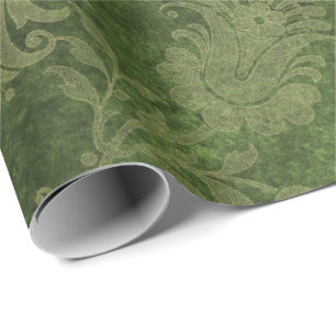 Elegant green royal damask floral pattern wrapping paper