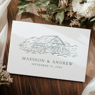 Elegant Green Rustic Barn Photo Wedding Guest Book