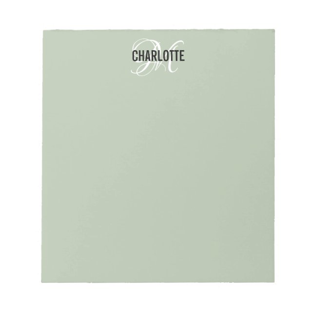 Elegant green sage monogram name notepad (Front)