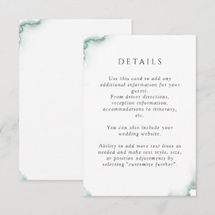 Elegant Green, Sage Watercolor, Wedding Details Enclosure Card
