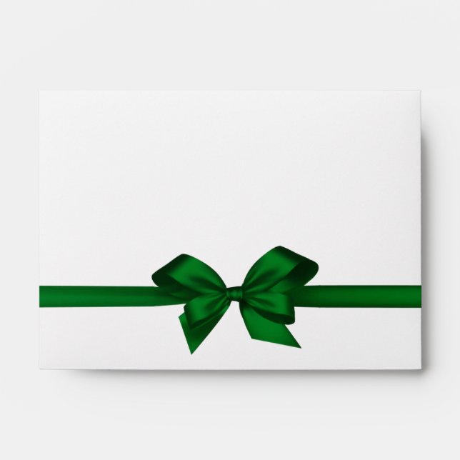 Elegant Green Satin Bow on White Envelope (Front)