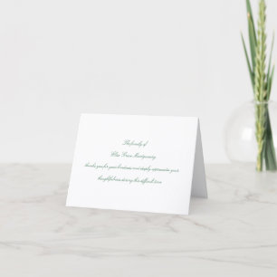 Elegant Green Script Funeral Acknowledgement Thank You Card