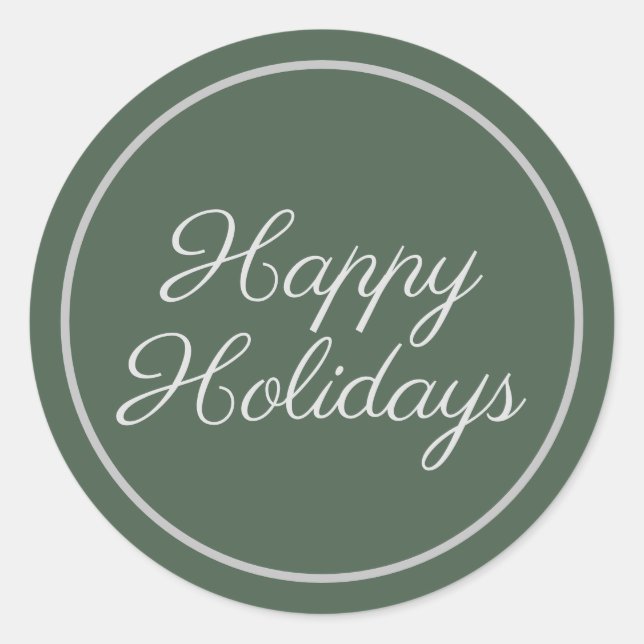 Elegant Green Script Happy Holidays Classic Round Sticker (Front)