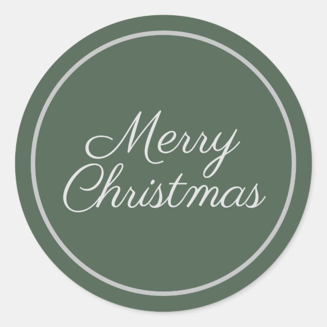 Elegant Green Script Merry Christmas Classic Round Sticker (Front)