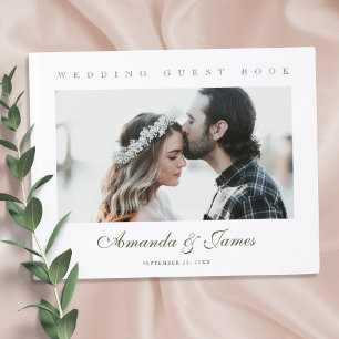 Elegant Green Script Photo Wedding Guest Book