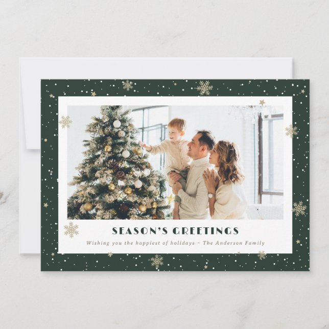 Elegant Green Season’s Greetings Photo Holiday Card (Front)