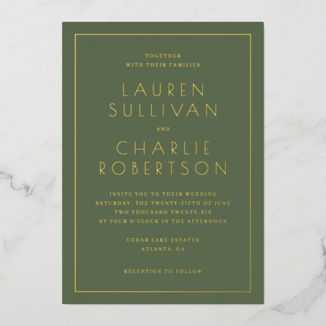 Elegant Green Serif Wedding Invitation (Front)
