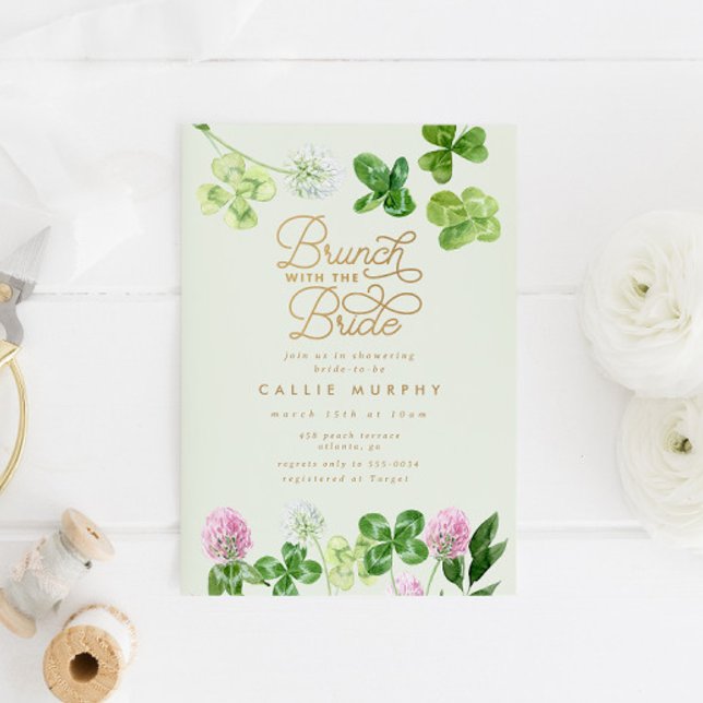 Elegant Green Shamrock Bridal Shower Brunch Invitation (Creator Uploaded)